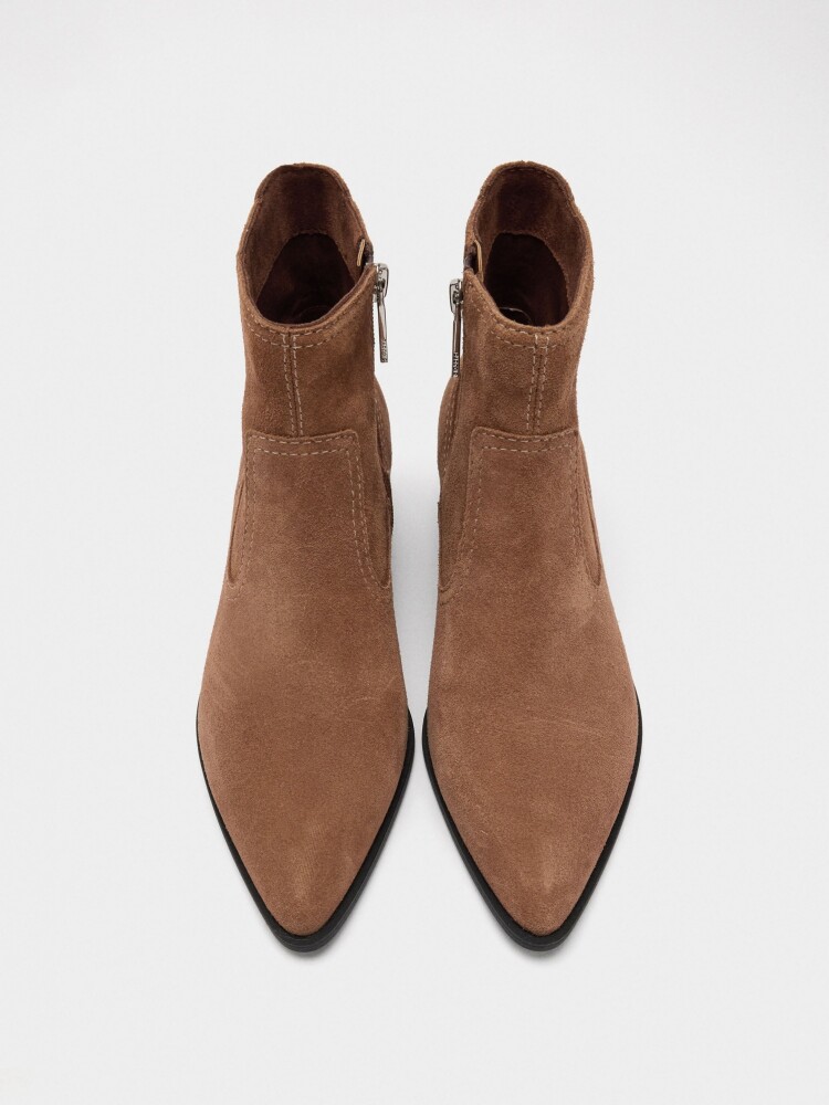 Botines De Piel Con Pespuntes camel