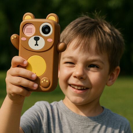 Celular cámara de fotos para niños dinosaurio y oso Marron