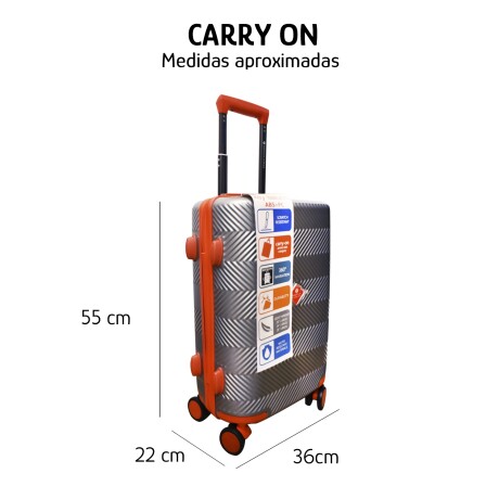 Valija Pequeña Carry On Rígida 4 Ruedas 360°y Candado Gris Claro/rojo