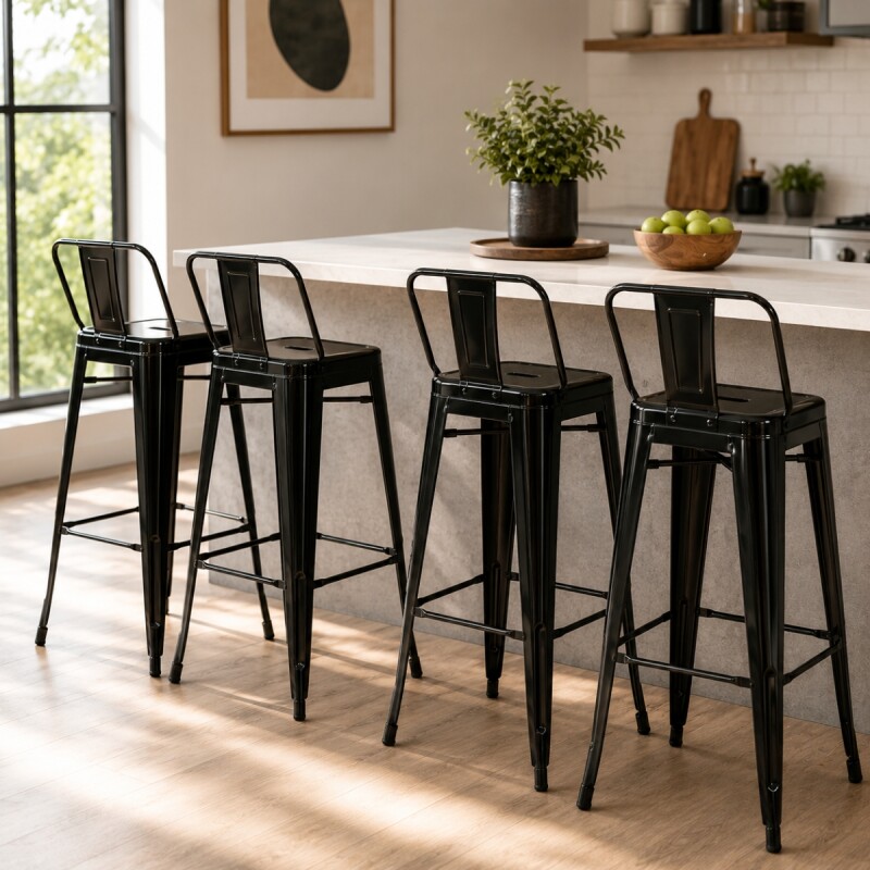Set X4 Banqueta Tolix con respaldo NEGRO MATE