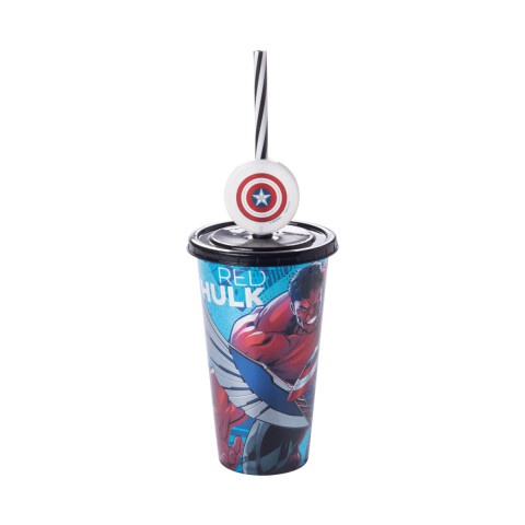 Vaso Plástico Milk Shake con Pin y Pajita 500 ml Avengers
