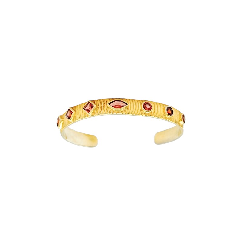 Brazalete Pune-Plata Rodinada con micra oro 18k-Piedra Granate-BR2000 Conpiedra
