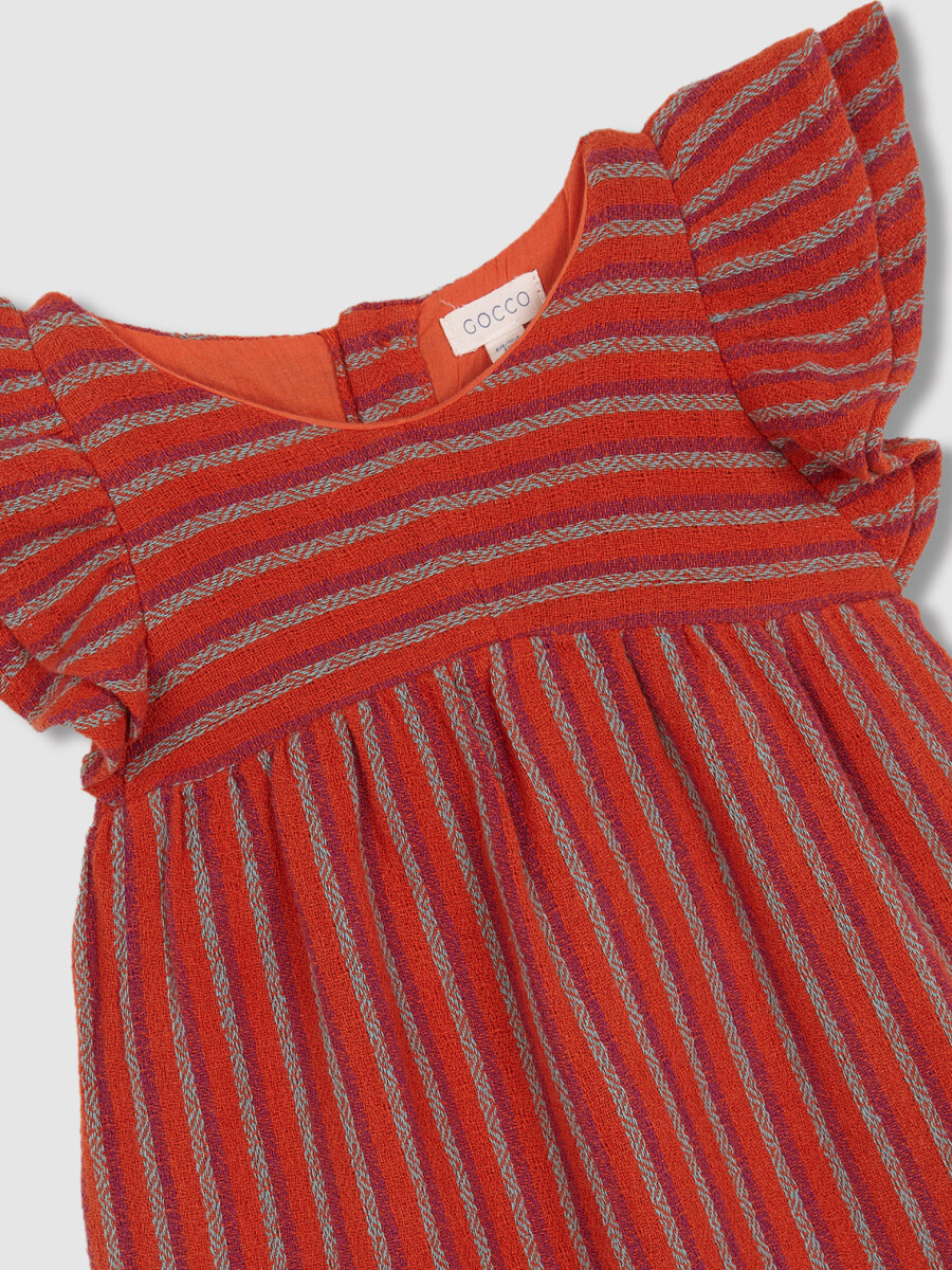 Vestido De Rayas Multicolor Naranja