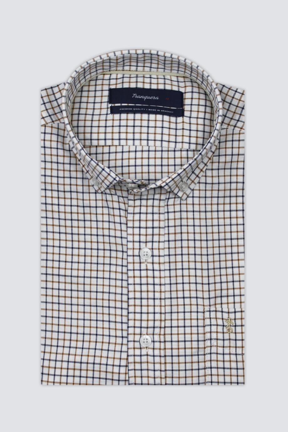 Camisa de Hombre Premium a Cuadros Cuadros marrones con azul