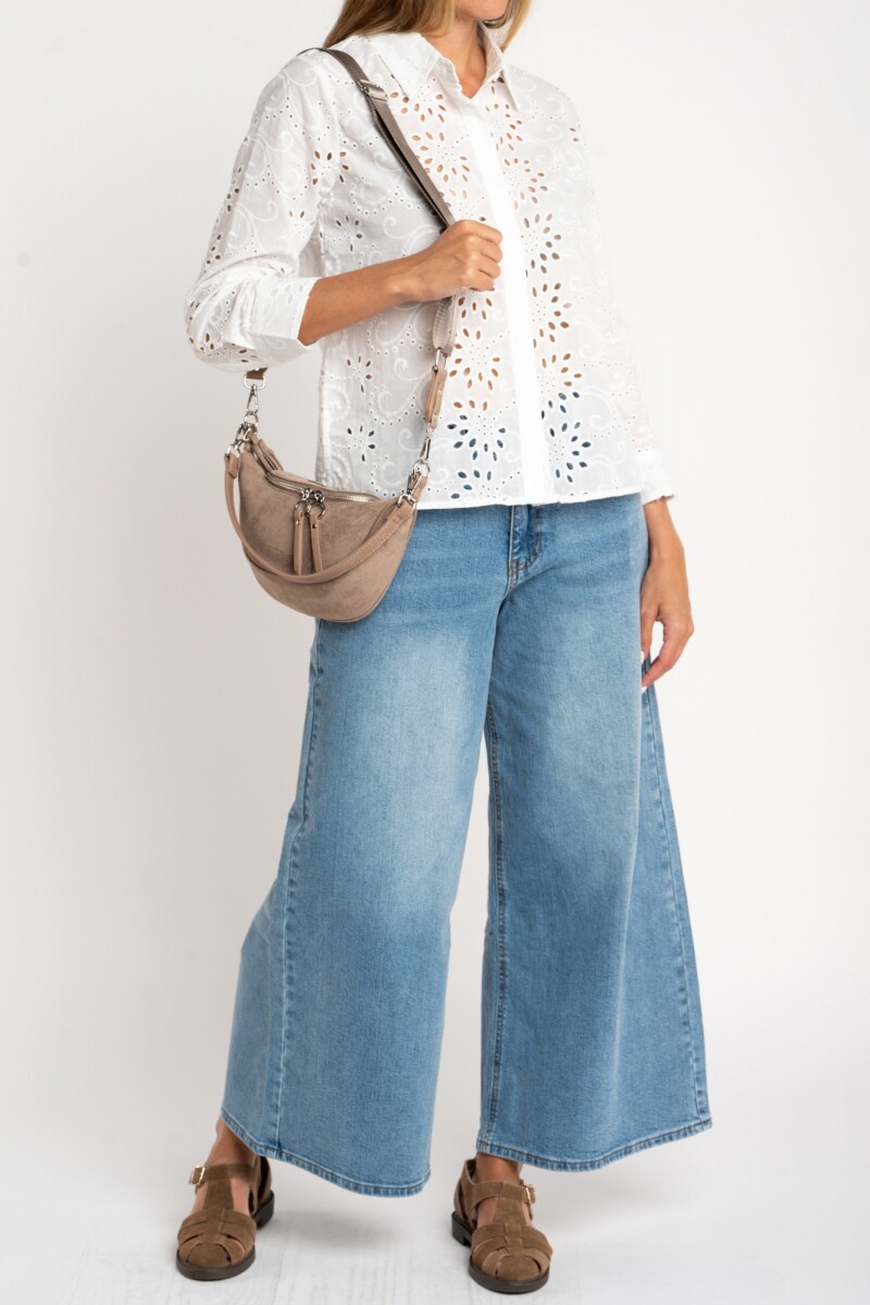 Blusa Broderie Manga Larga Nacar