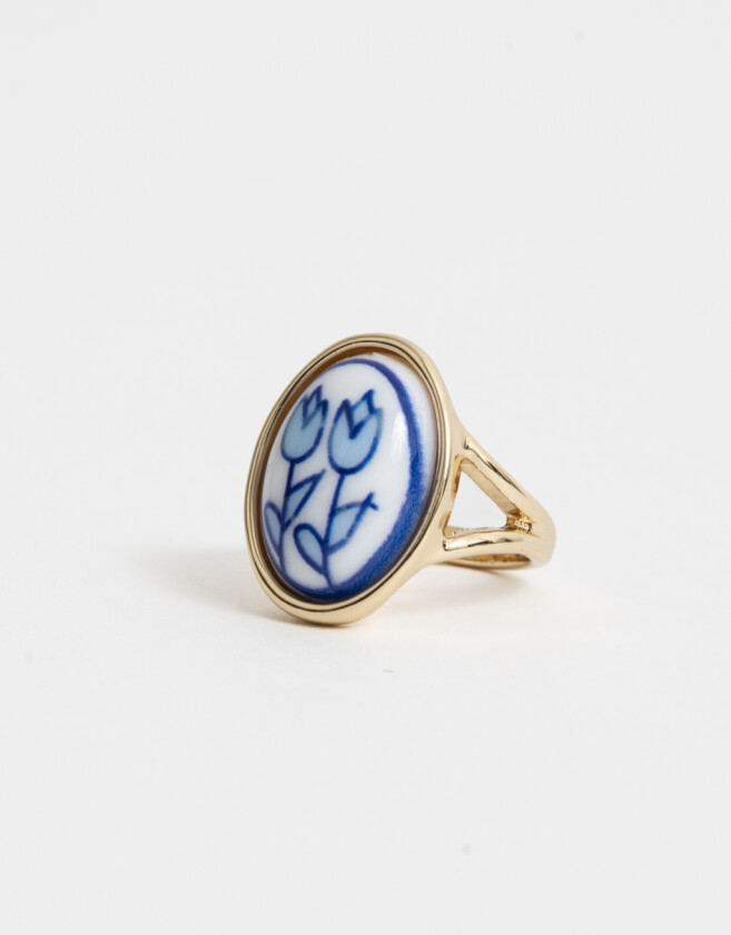 Anillos Medianos y Grandes Azul Anillo Tulipán - Dorado