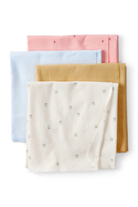 Pack cuatro mantas recibidoras de algodón, diseño frutas Sin color