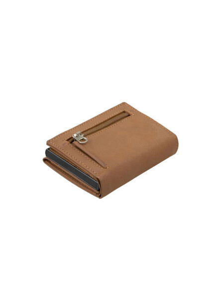 WALLET METAL TRIFOLD CAMEL BROWN