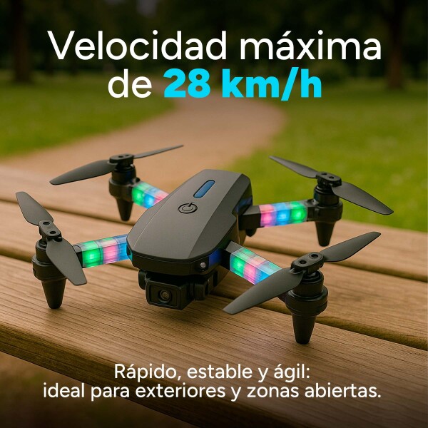 Drone E88D Plegable Pro Cámara 4K Luces RGB 3 Baterias +Accs Color Negro