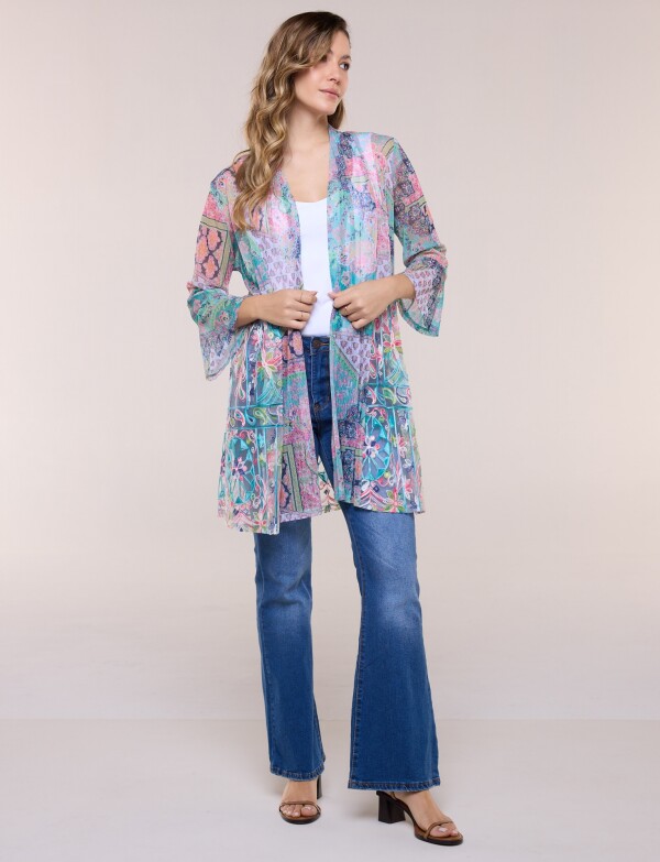 Cardigan Patchwork De Tul Bordado VERDE/MULTI