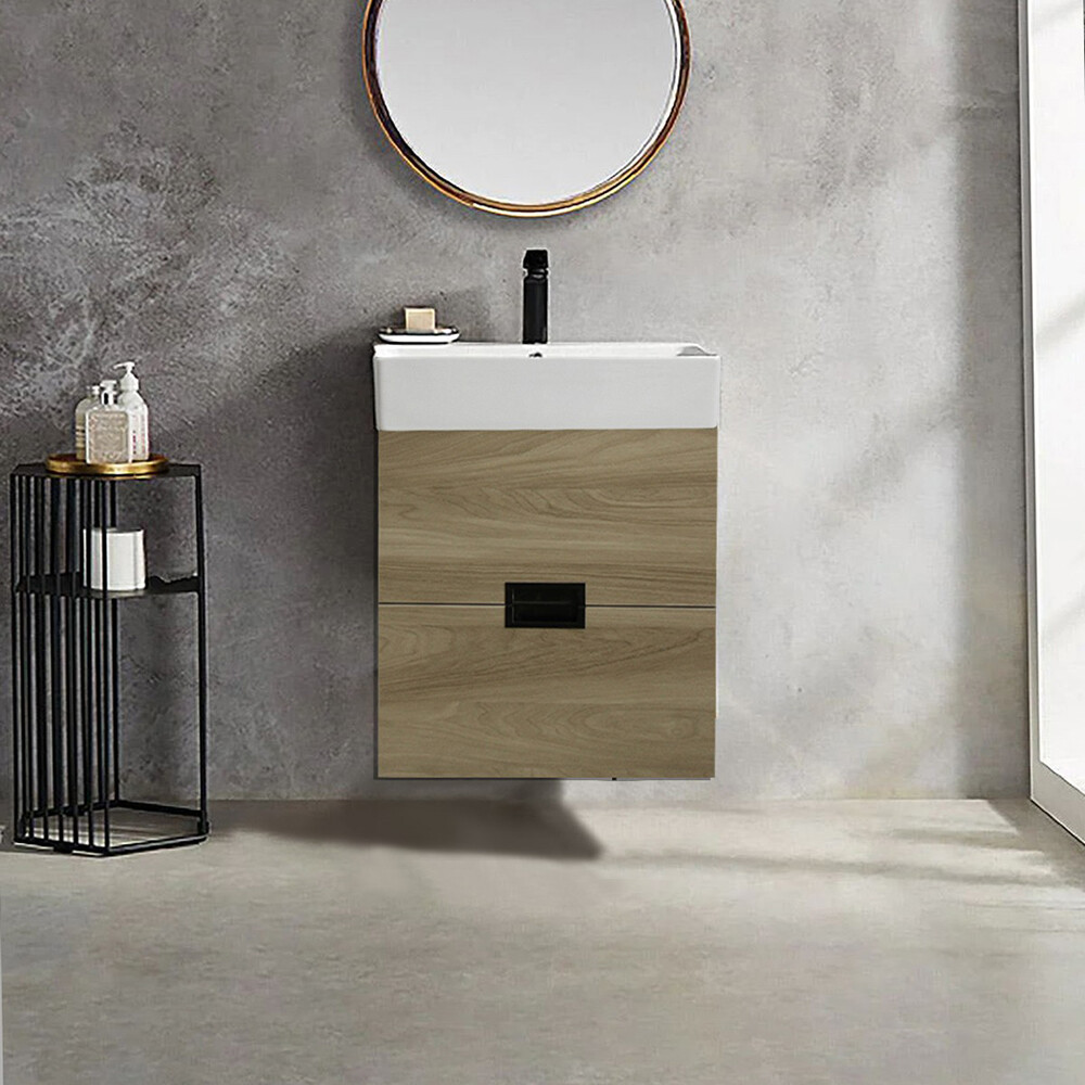 MUEBLE DE BAÑO 2 CAJONES VANITY MARRÓN CON BACHA BLANCA Mueble De Baño 2 Cajones Vanity Marrón Con Bacha Blanca