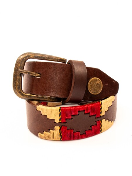 Cinto Cuero Bordado Marron C3