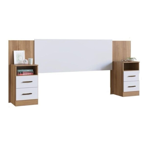 RESPALDO 2 PLAZAS + 2 MESA DE LUZ - BLANCO/NOGAL RESPALDO 2 PLAZAS + 2 MESA DE LUZ - BLANCO/NOGAL