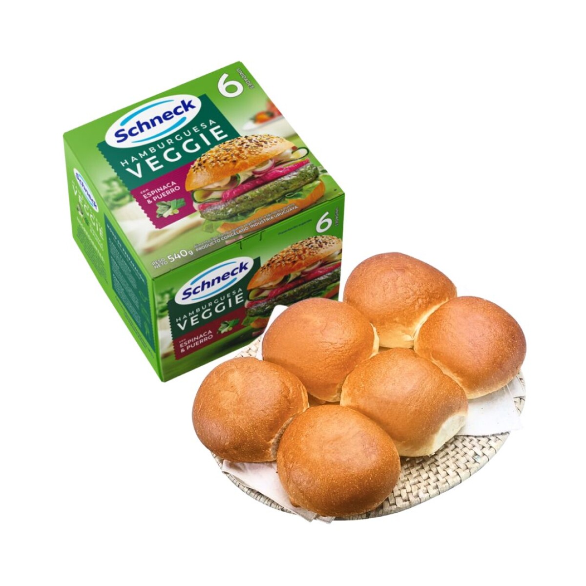 Pack Hamburguesa Veggie Espinaca y Puerro Schneck y Panes - 6 + 6 Uds. 