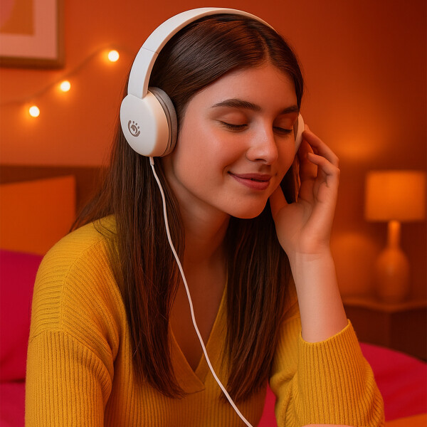 Auricular Cableado Vincha Stereo Goldtech Microfono Jack Color Blanco