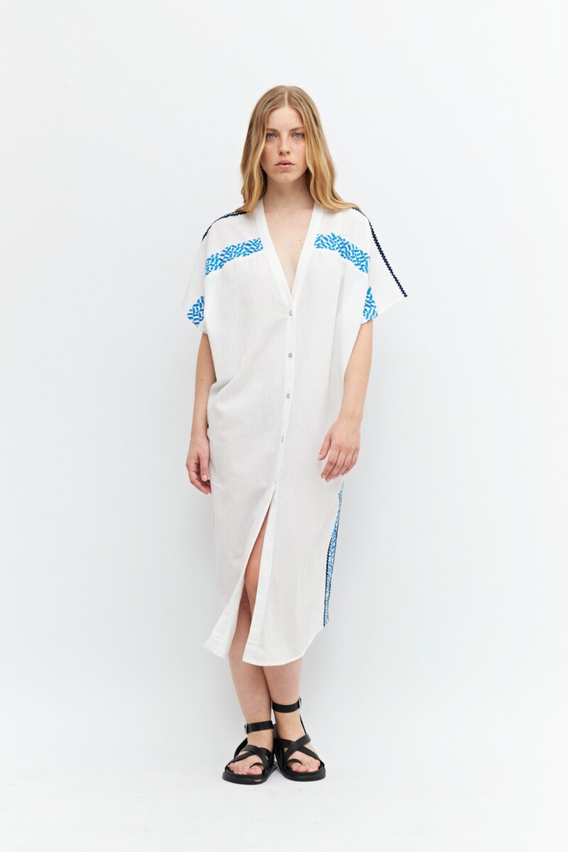 Túnica oversized con detalles bordados blanco