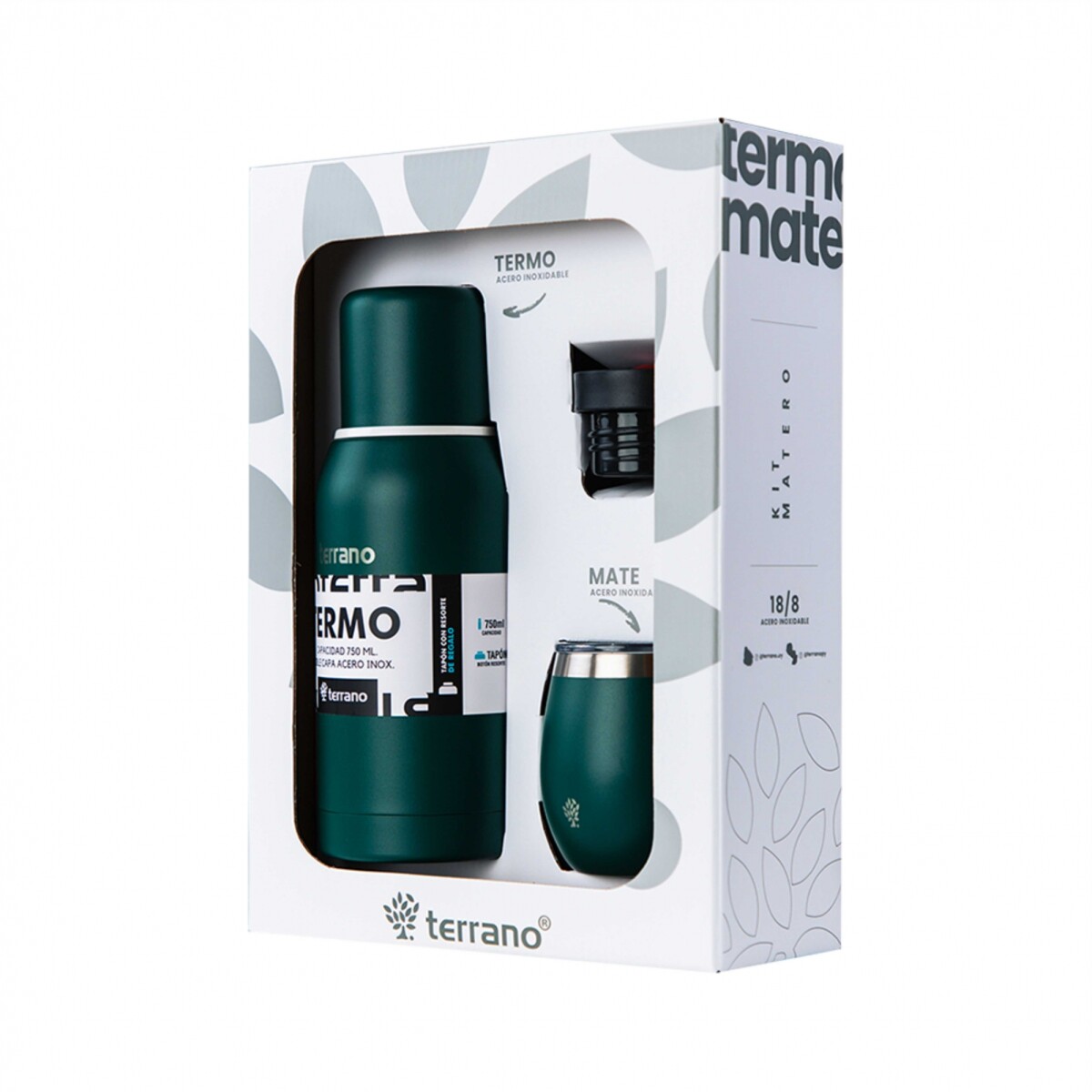 KIT V1 TERMO CLASICO 750ML SIN MANIJA - TERRANO KIT V1 MATE + TERMO CLASICO 750ML VERDE OSCURO 