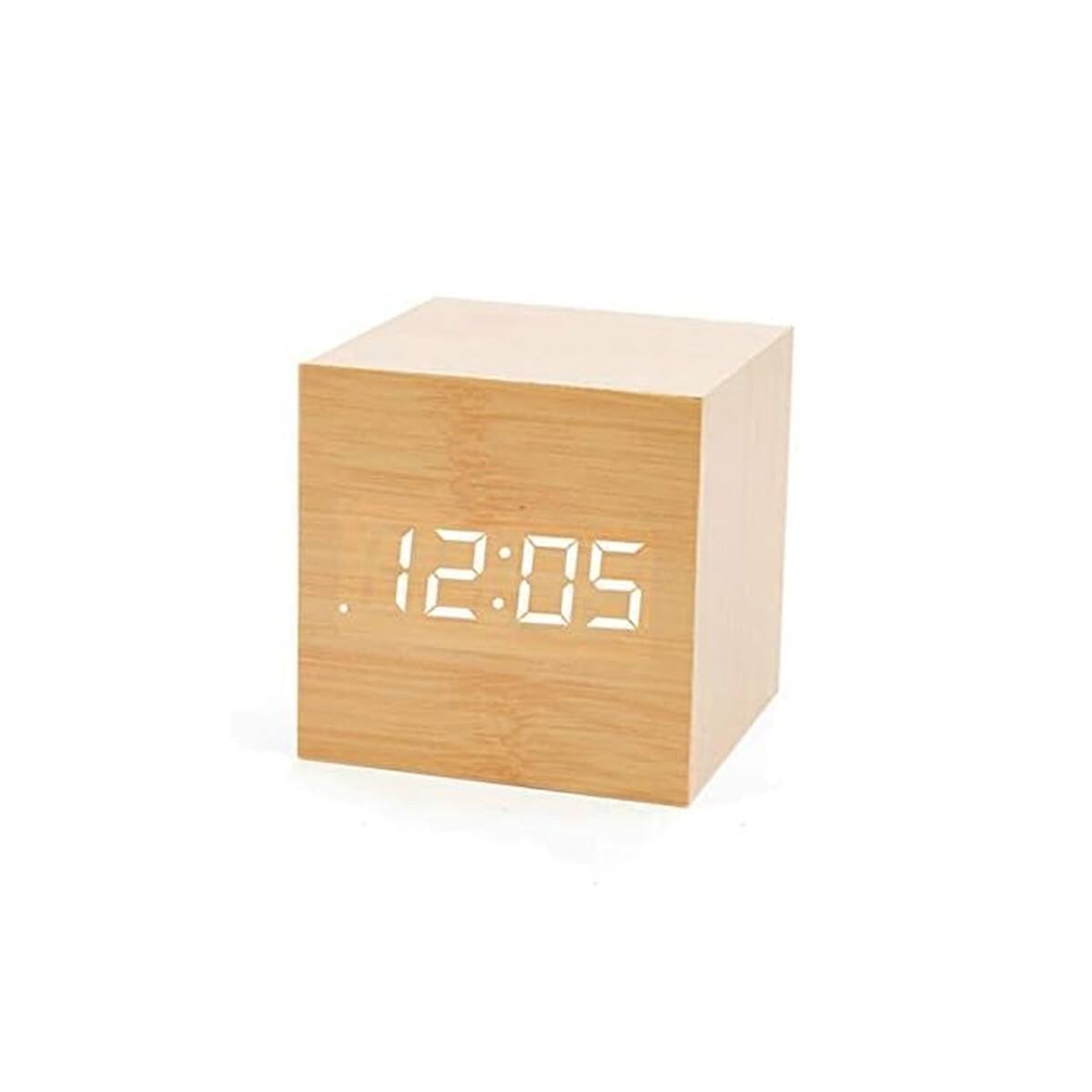 Reloj De Madera Cuadrado Con Luz Led Blanca Chico 