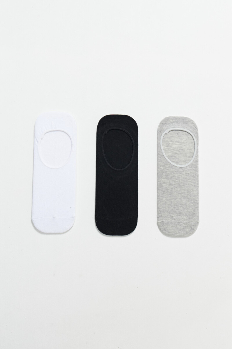 Pack x3 media invisible lisos Blanco Negro Y Gris