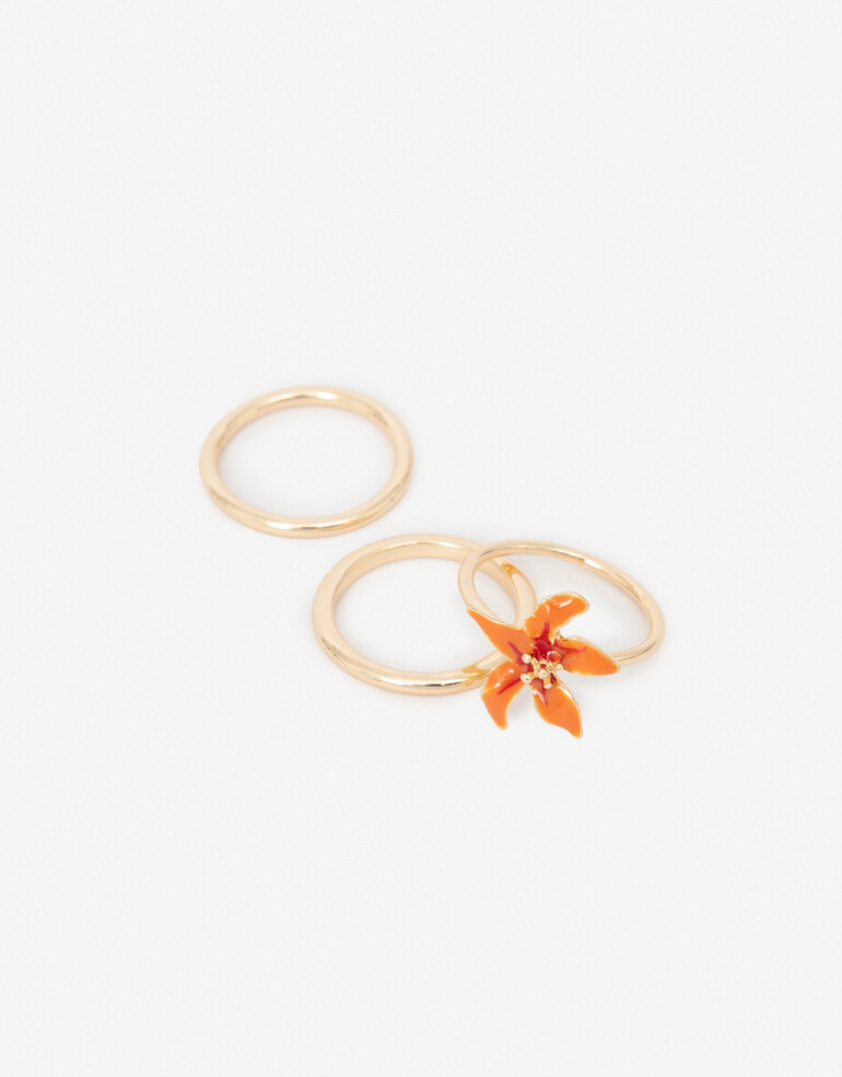 Sets Anillos Metal Set De Anillos De Metal Con Flor - Dorado