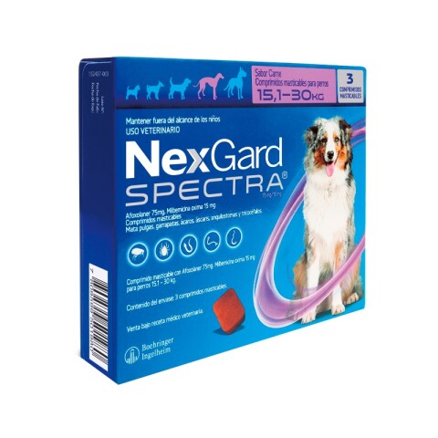 NEXGARD SPECTRA X 3 COMPRIMIDOS ANTIPARASITORIO INTERNO Y EXTERNO DE 15,1 A 30 KG