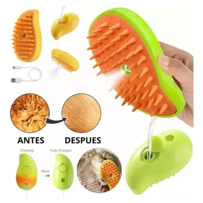 CEPILLO PEINE A VAPOR AUTOMÁTICO 3 EN 1 PARA PERROS Y GATOS RECARGABLE NARANJA CEPILLO PEINE A VAPOR AUTOMÁTICO 3 EN 1 PARA PERROS Y GATOS RECARGABLE NARANJA