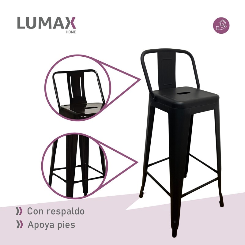 Taburete Tolix en metal con respaldo Negro
