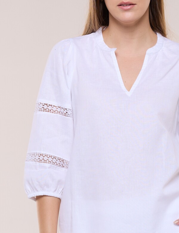 Blusa Lino Con Detalle Puntilla BLANCO
