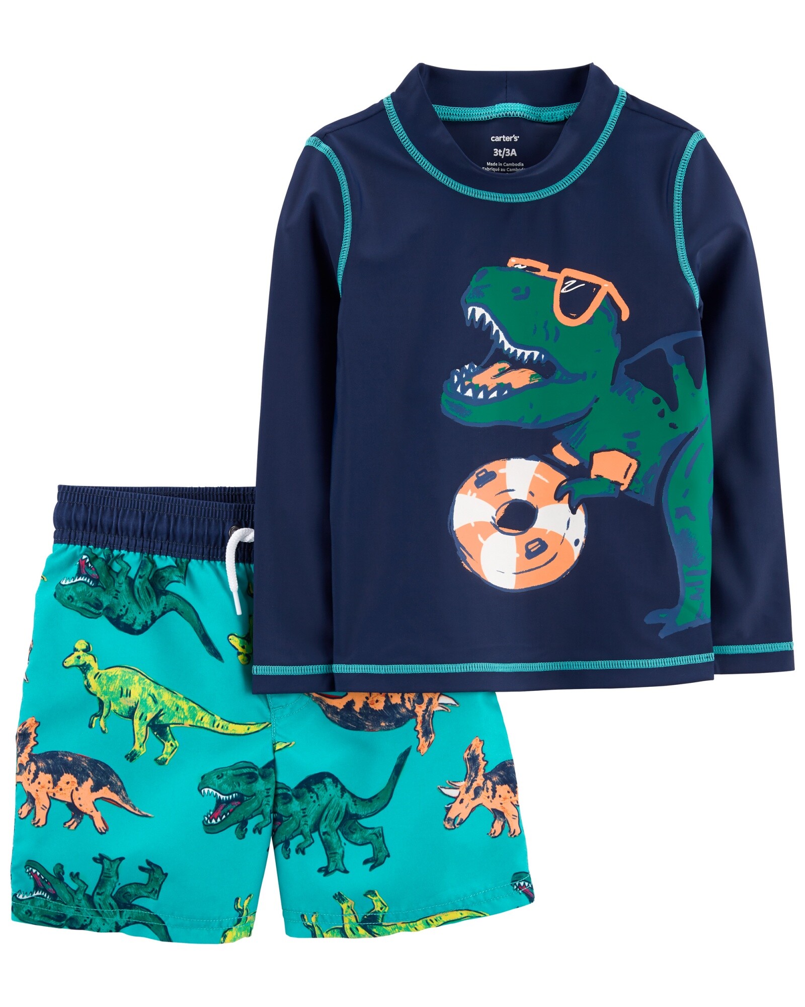 Traje de baño dos piezas, con protección UPF 50+, diseño dinos Sin color