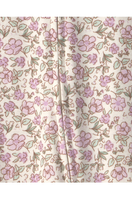 Set cuatro piezas de algodón, pijama, pantalón, body y vincha, lila, diseño floral Sin color