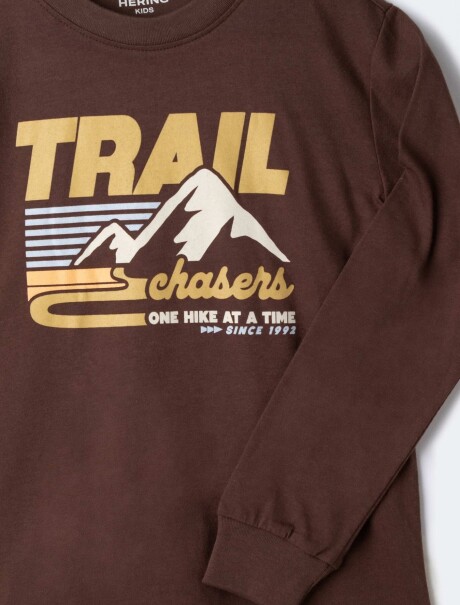 CAMISETA MANGA LARGA INFANTIL CON ESTAMPA MARRÓN