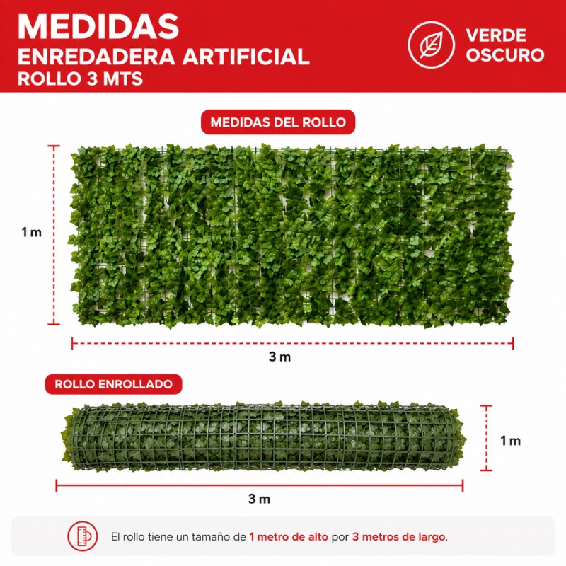 Enredadera artificial rollo 3 mts VERDE OSCURO
