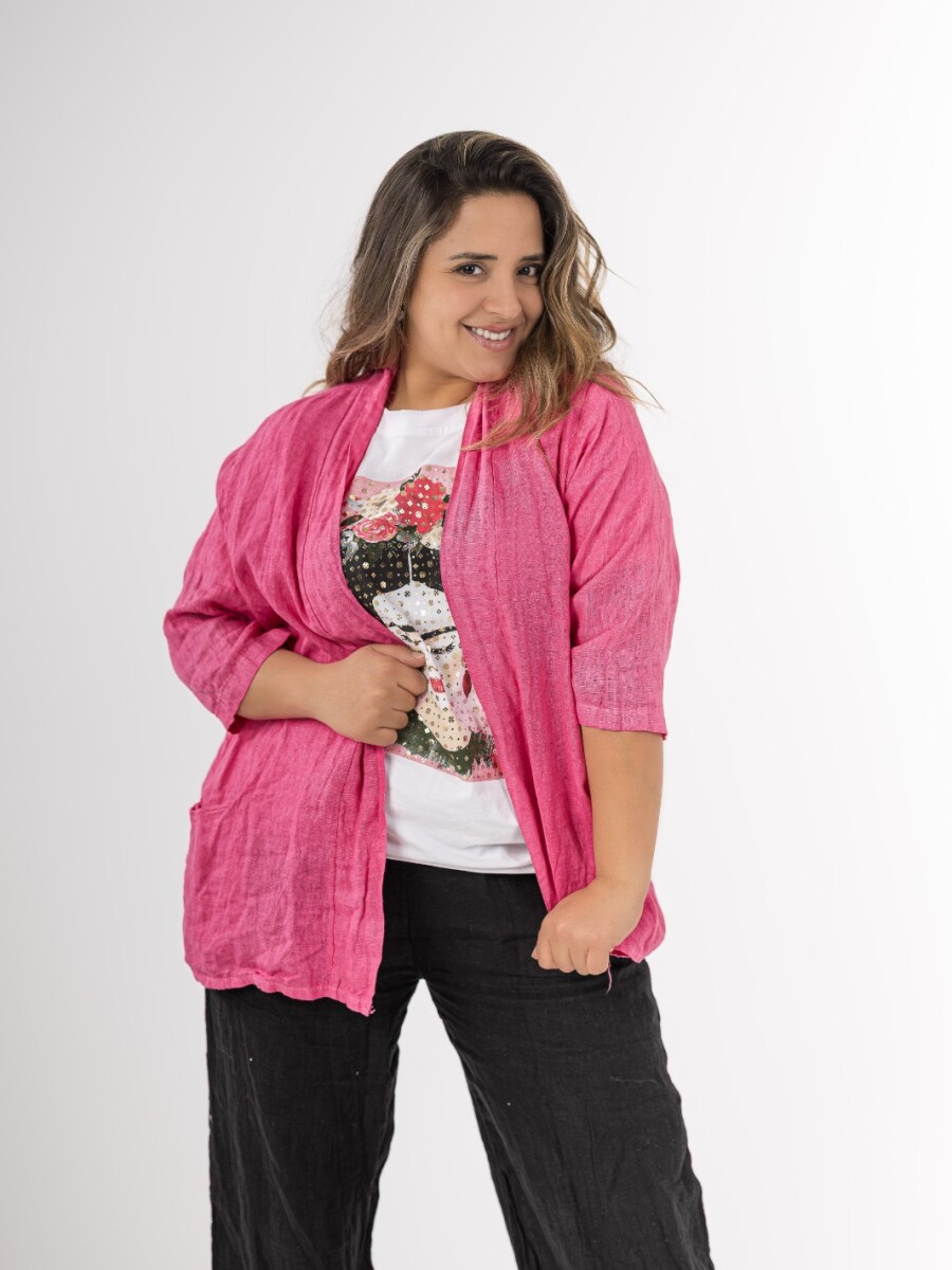 Kimono abierto 100% lino Made in Italy rosado
