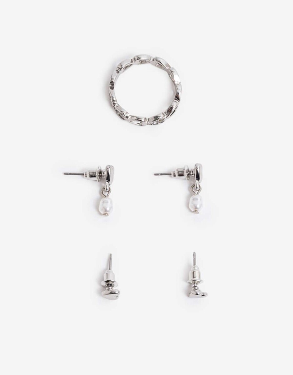 Bijou Set Corazón Metal - Plateado Rodio 