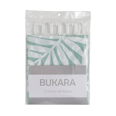 Cortina Baño Bukara con Argollas 180 x 180 cm 275 HOJAS MENTA