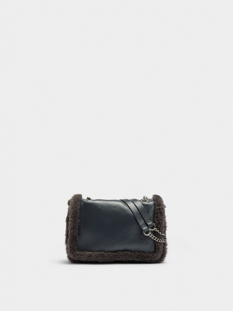 Bolso De Hombro Bordes Efecto Pelo gris