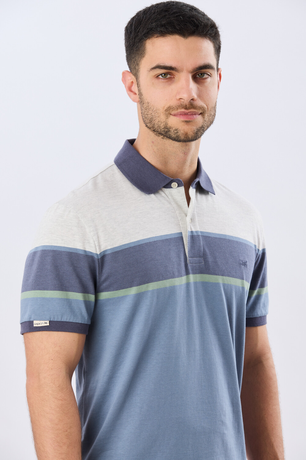 REMERA POLO RAYADA JERSEY Gris