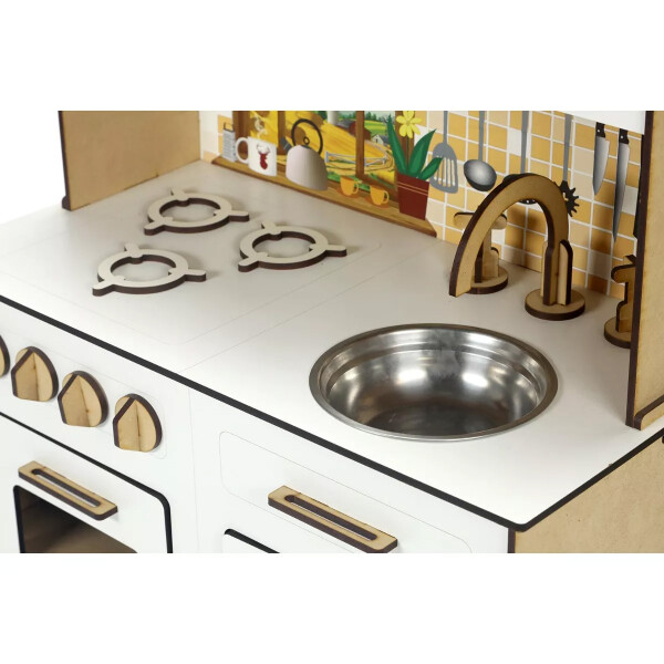 Cocinita de Juguete de Madera para Niñas y Niños Color Blanco + Heladera Cocinita de Juguete de Madera para Niñas y Niños Color Blanco + Heladera