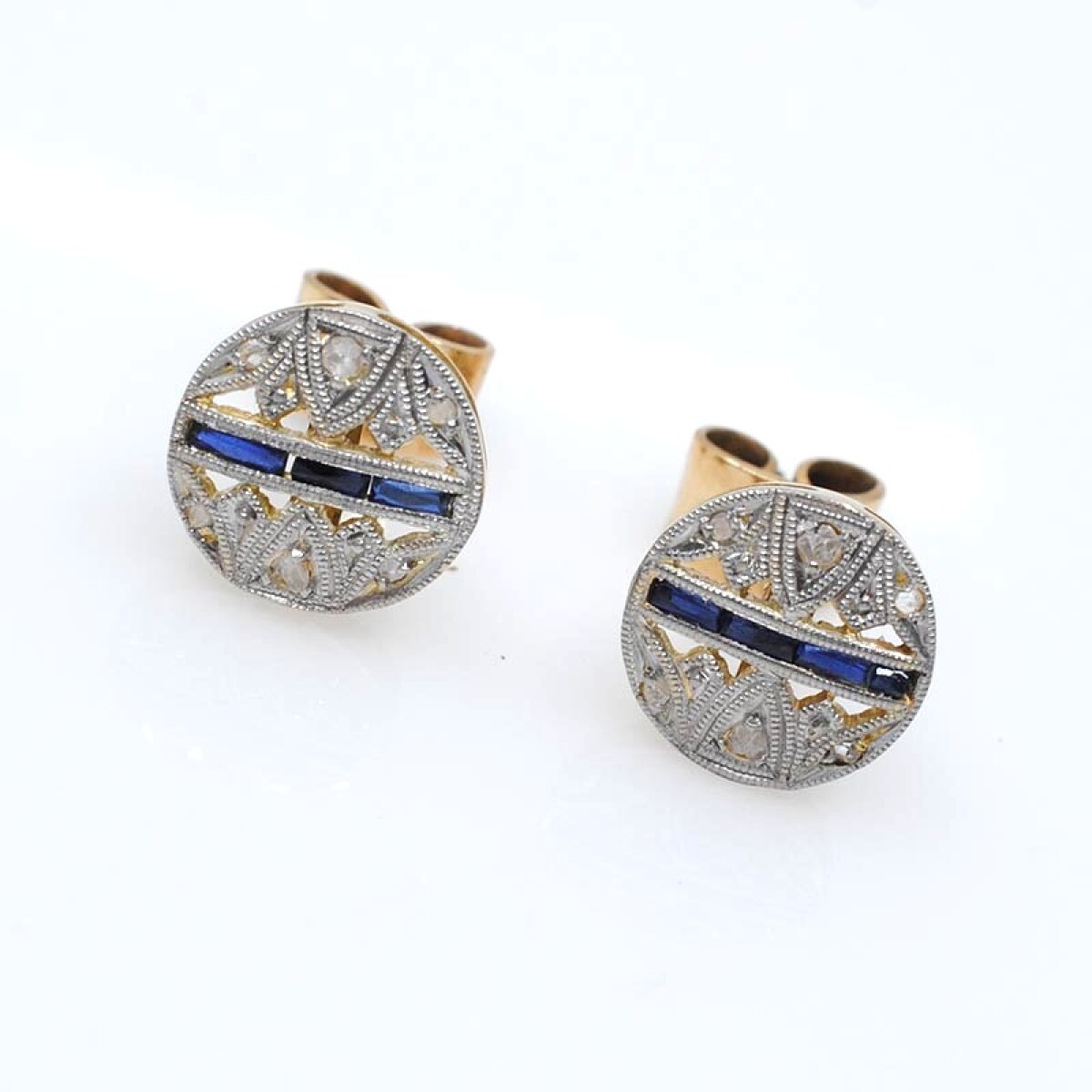 Caravanas oro 18k , diamantes y zafiros sintéticos 