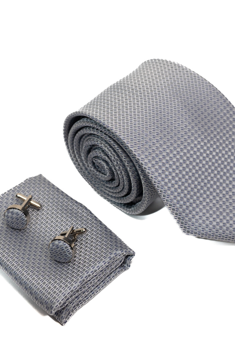Set Corbata, pañuelo y gemelos PLATA