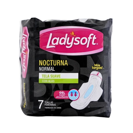 TOALLAS FEMENINAS LADYSOFT NOCTURNAS NORMAL 7 UNID C/ ALAS TELA SUAVE TOALLAS FEMENINAS LADYSOFT NOCTURNAS NORMAL 7 UNID C/ ALAS TELA SUAVE