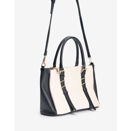 Cartera City Con Doble Asa De Mano Y Detalles De Hebillas Combinacion bicolor