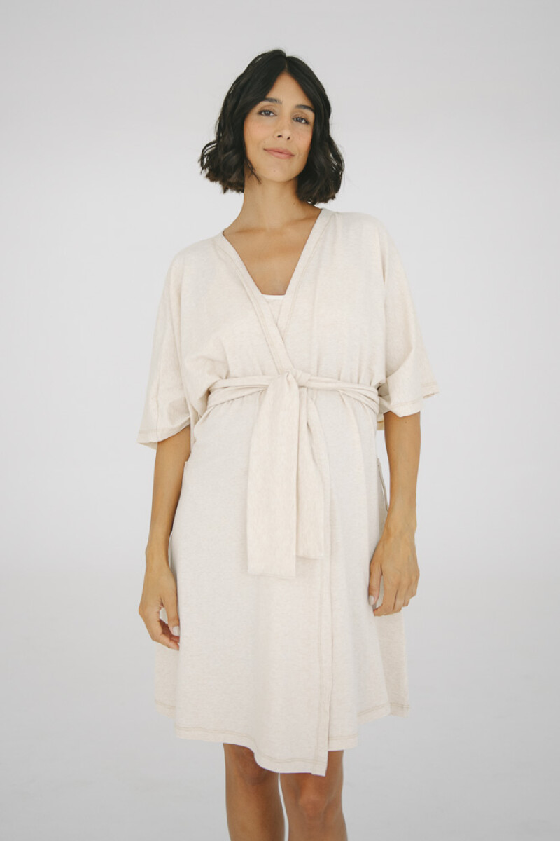 Bata Maternal Aurora Algodón – Embarazo y Lactancia Beige Melange