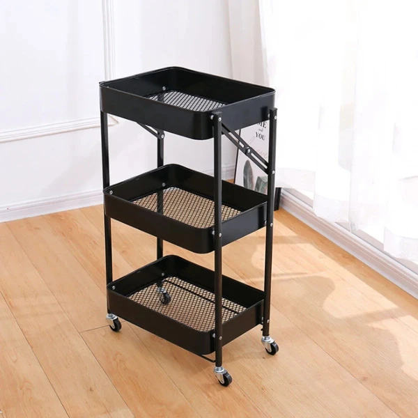 Carro Organizador 3 Estantes Con Ruedas Multiuso Plegable Color Variante Negro