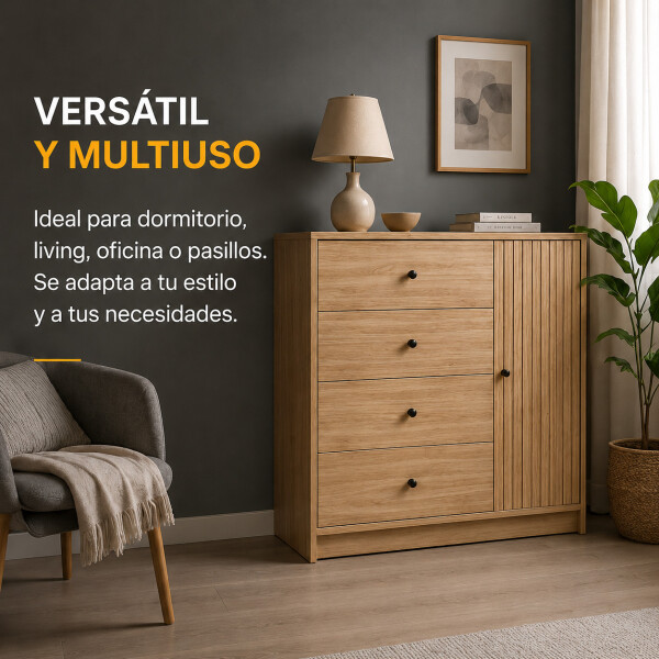 Cómoda ComboHome Cajonera 4 Cajones 1 Puerta 100Cm Nórdica Marrón 1