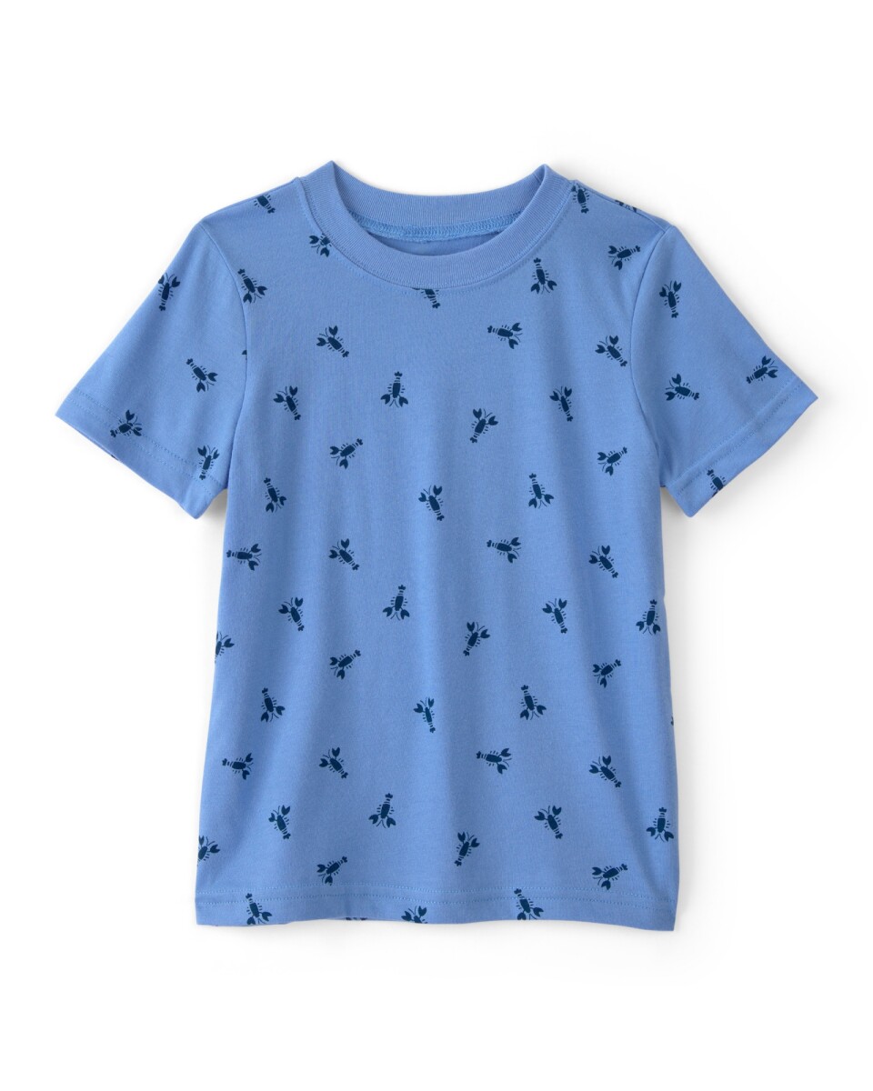 Remera de algodón, azul, diseño langostas 