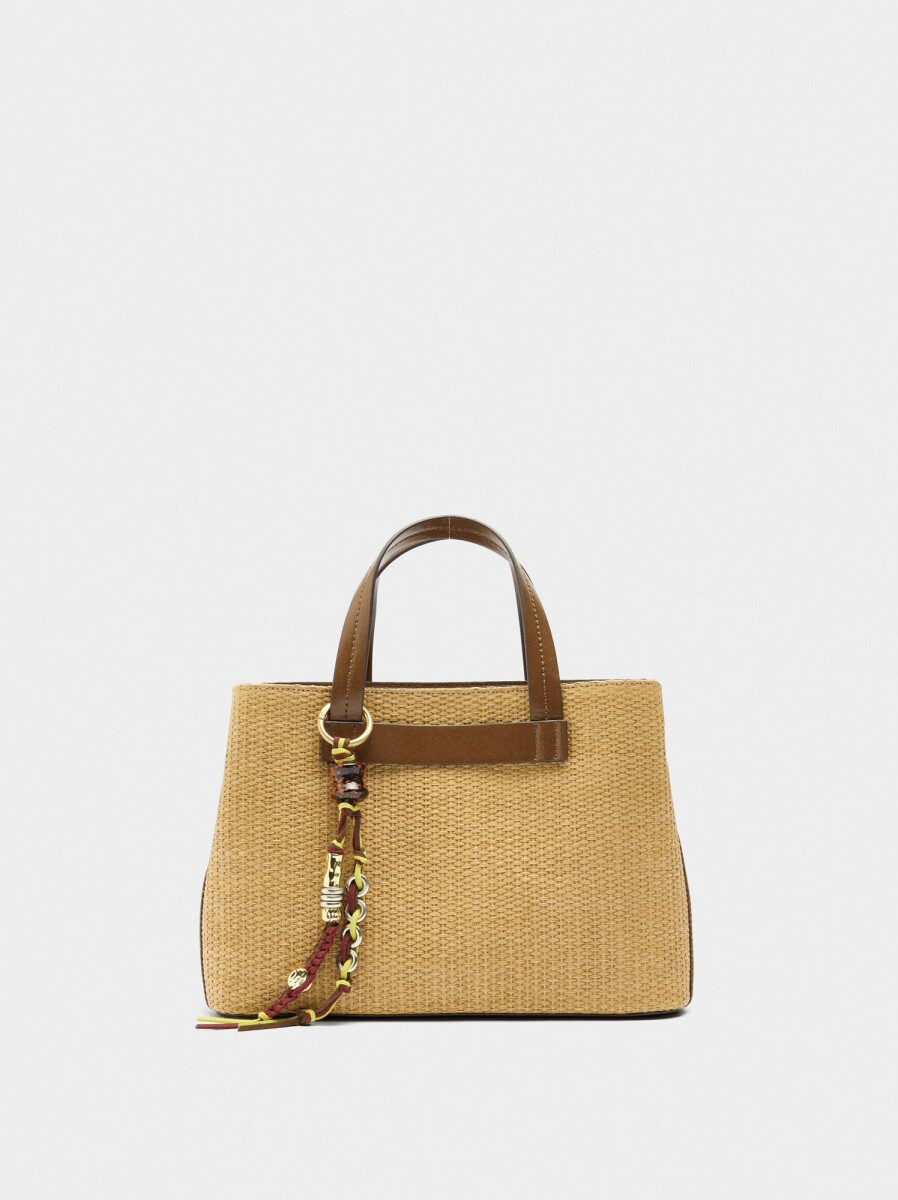 Bolso Tote De Efecto Rafia Con Colgante - natural 