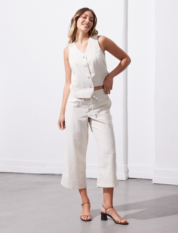 Pantalon Crop Lino BEIGE