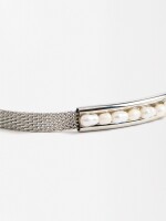 Pulsera De Malla Con Perlas De Agua Dulce - Acero Inoxidable plateado