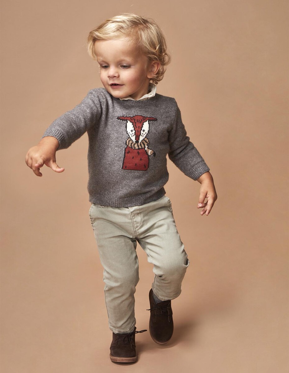 Jersey Con Intarsia - Gris Melange 